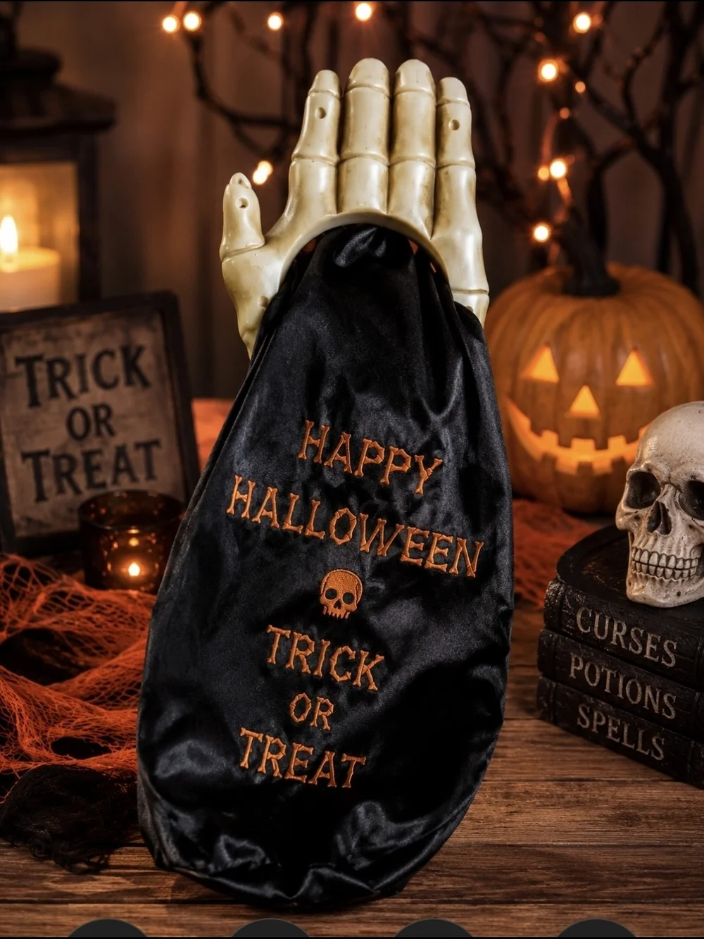 Halloween Skeleton Hand Candy Pouch - Cream